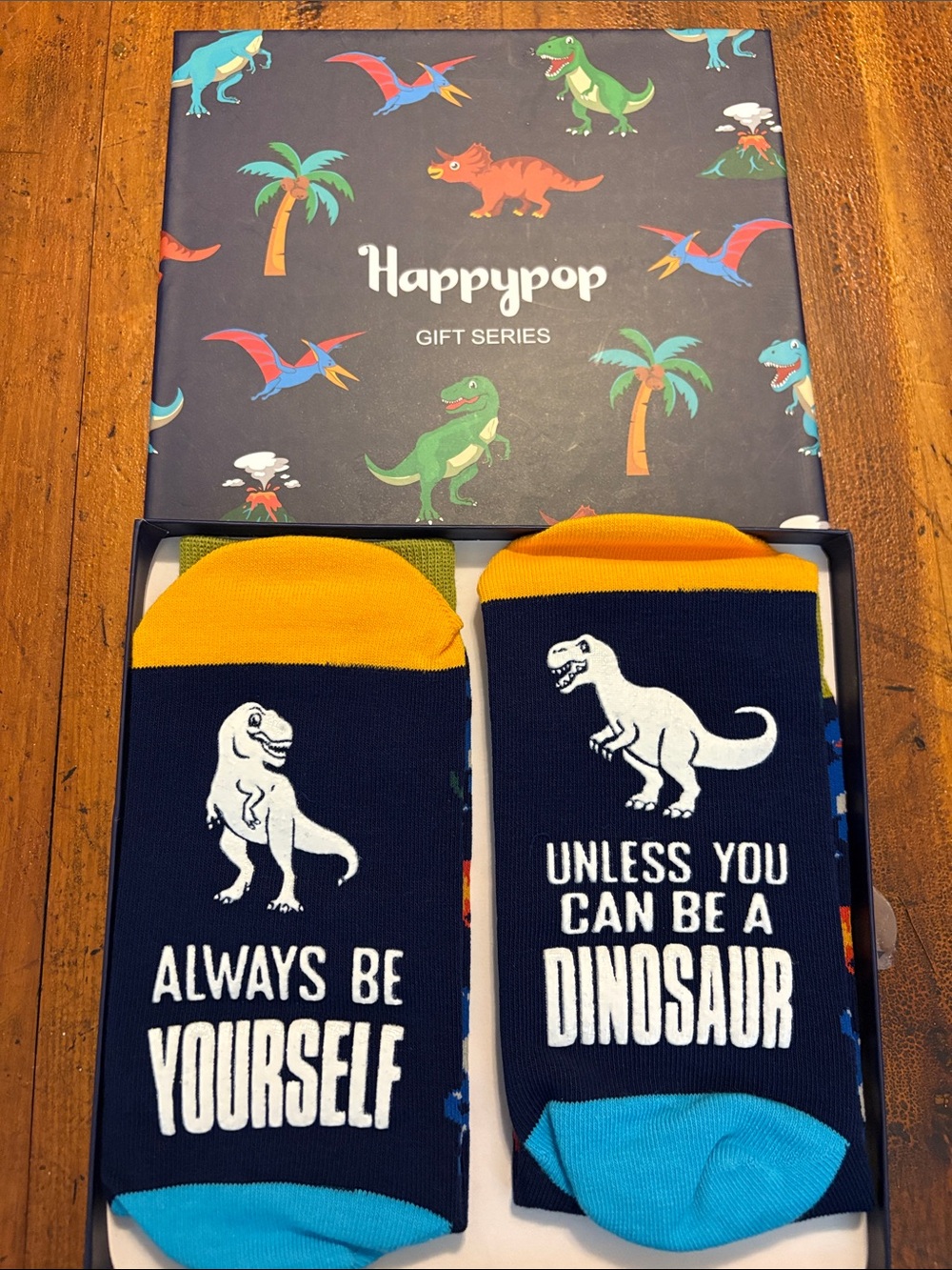Happy Socks Navy, Yellow & Turquoise Dinosaur Crew Socks - 2-Pack